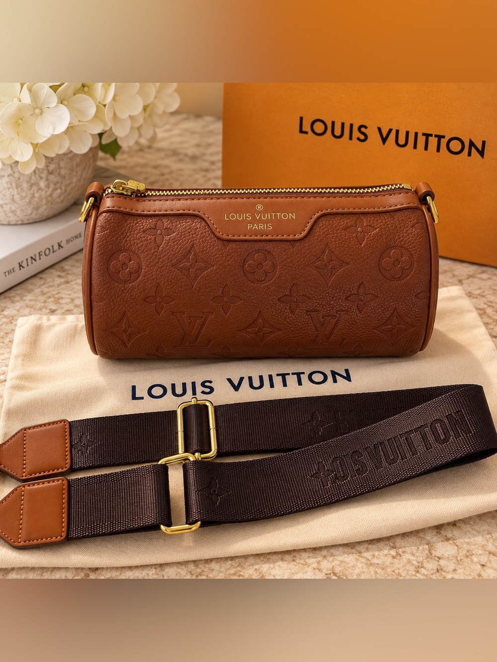 Louis Vuitton Brown Monogram Embossed Mini Barrel Bag with Gold Hardware